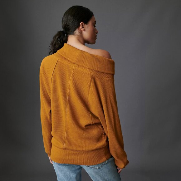 Pilcro Angie Mock Neck Waffle Top in Gold - sz XL - Picture 3 of 8